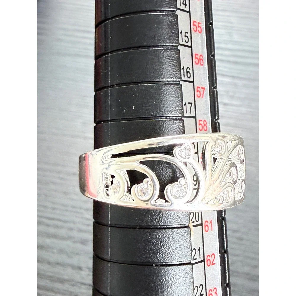 Filigree Band Ring Womens Size 9 Silver 925 Cubic Zirconia Scroll
